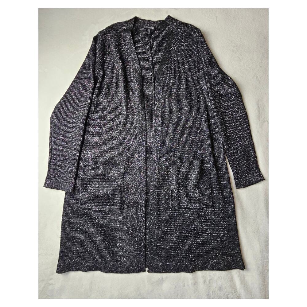 Eileen Fisher Size Medium Merino Wool Sparkle Open Long Sweater Cardigan